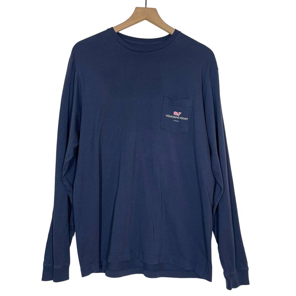 Vineyard Vines T-Shirt Men's Size Medium Navy I Whale Texas Pocket Long Sleeve